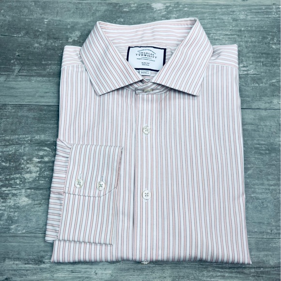 Charles Tyrwhitt Other - Charles Tyrwhitt Pink, White & Navy Stripe Slim Dress Shirt 17.5-34